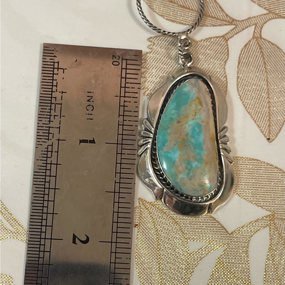 VTG Native American Sterling Silver Turquoise Pendant Paperclip Necklace 24 G - Picture 3 of 10